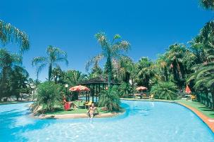 Large tropical island swimming pool