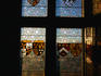 Edinburgh Castle, stained glass windows depicting coat of arms in the banqueting hall.