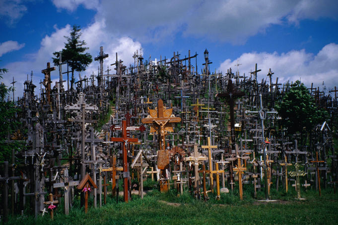 A virtual forest of crucifixes on the Hill of Crosses; a unique and eerie landmark