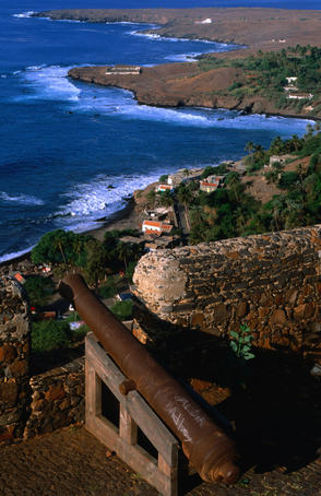 The stalwart ramparts of the 16th century Fort Real do Sao Felipe. The fort is located in the ruined town of Cidade Velha (old town).