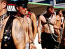 Men in bondage clothing at Folsom Street fair in Soma.
