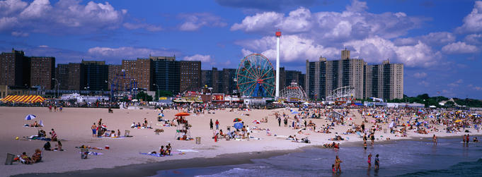 People on the beach at Coney Island, Brooklyn.