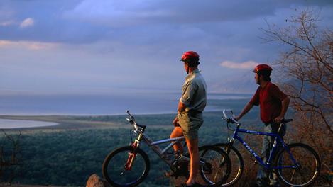 Mountain biking in the Lake Manyara National Park.