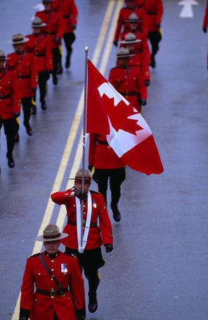 Royal Candanian Mounted (unmounted) Police Force on parade.