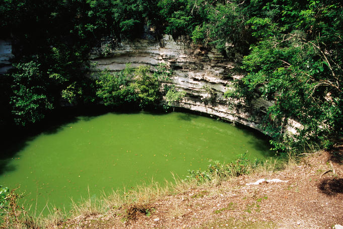 Overhead of Sacred Cenote (natural waterhole).