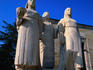 Statues standing tall in front of Ataturk's Mausoleum in Ankara.