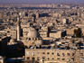 Overhead of the roofs, buildings, domes and towers of Aleppo from the ramparts the Citadel.