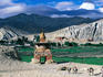 Stupa, fertile valley and barren mountains.