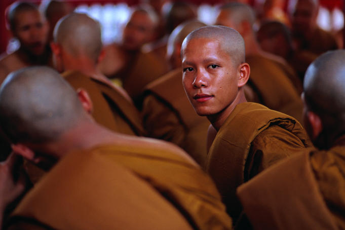 Monks at Buddha Benchamabophit, Dusit.