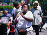 Doreen MJ Ketchens of Doreen's Jazz in New Orleans blows her clarinet on Jackson Square.