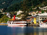 Queenstown harbor with boats.