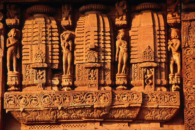 Temple carvings of Lingraj in Bhubaneshwar.