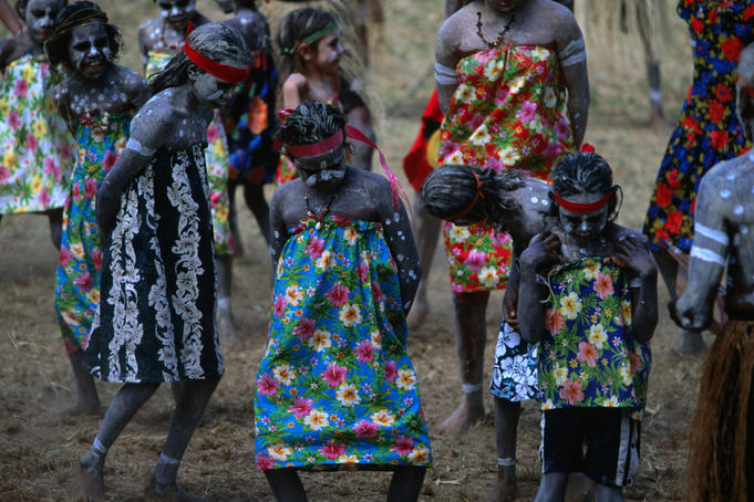 Young Aboriginal women dancers from Koah performing at the Laura Festival.