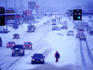Overhead of traffic in winter snow.