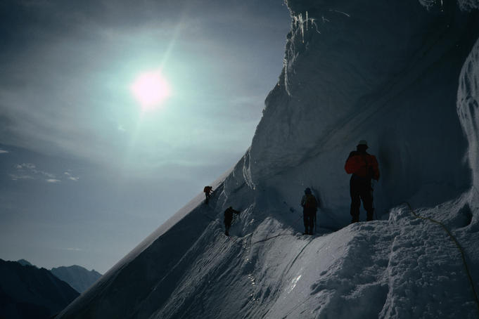 Climbers traversing the Jungfrau glacier.