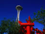 Space Needle and red sculpture.