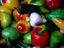 Papier mache fruits and vegetables.
