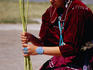 Navajo Indian woman demonstrating weaving at Indian Cultural Center.