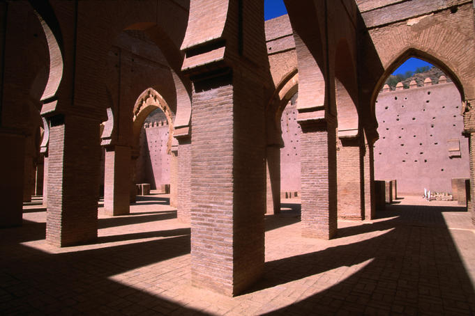 The Prayer hall of Tin Mal Mosque in the Atlas Mountains (Tiznit). The mosque dates from around 1153.