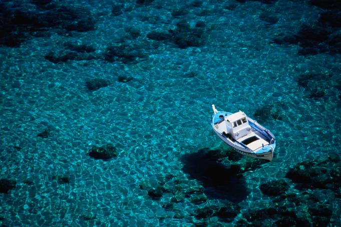 A fishing boat moored off the south coast of Crete.