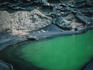 The emerald green waters of the El Golfo crater on Isle de Lanzarote.