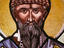 Stained-glass image of St Spyridon (Cypriot Bishop) in the Church of StTheodotus.