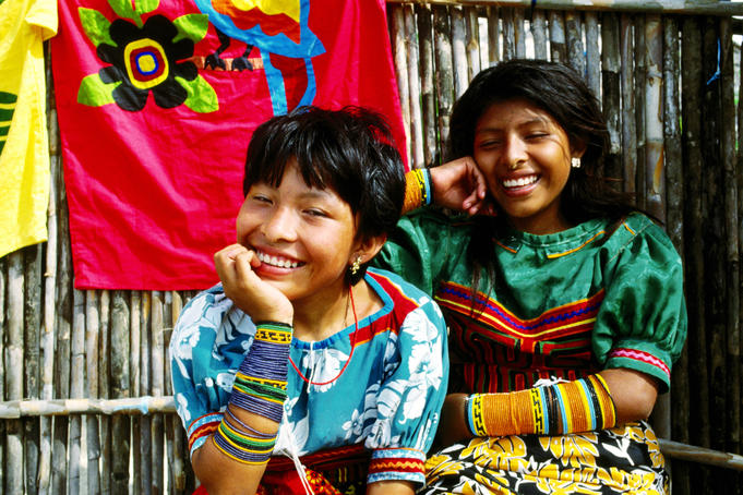Portrait of smiling Cuna Indian girls.