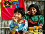 Portrait of smiling Cuna Indian girls.