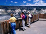 People at a lookout at Halemaumau Crater at Volcano National Park.