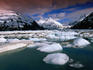 Icebergs and mountains at Portage Lake, Portage Glacier Recreation Area.