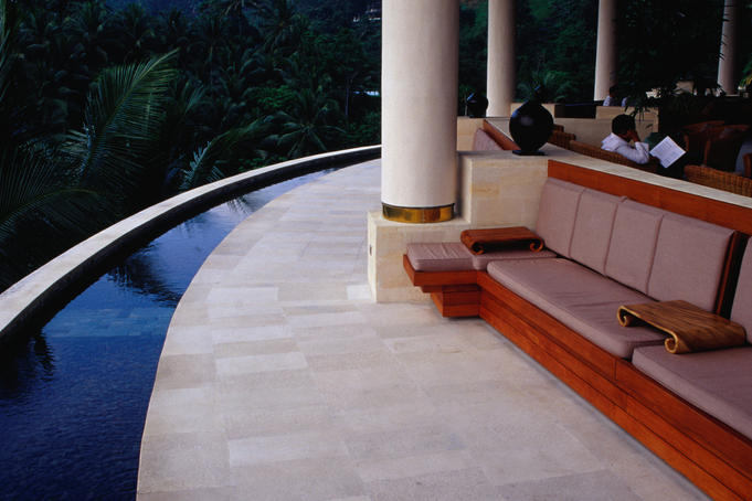 Architectural feature of the bar's edge in the Four Season Sayan, Ubud.