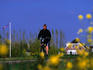 Cyclist on one of the many Dutch cycle paths.