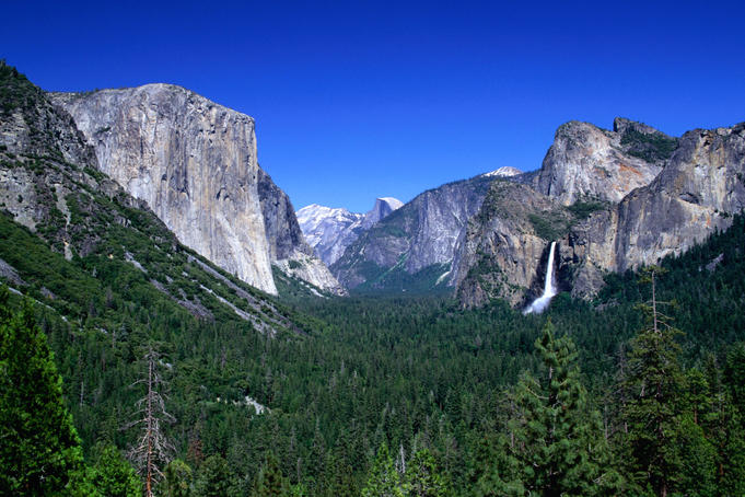 Distant Bridaleveil Falls (620ft) in the Yosemite National Park.