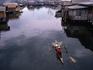 Man in small outrigger boat, Rio Hondo township.