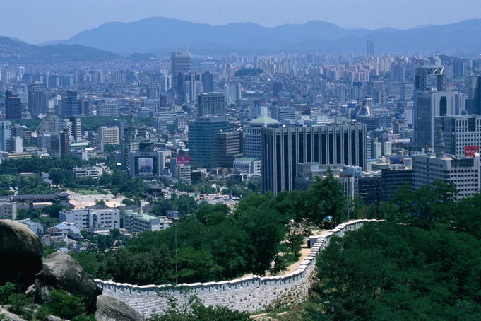 Part of the 18km, 12 metre high fortress wall that surrounds parts of the city of Seoul.
