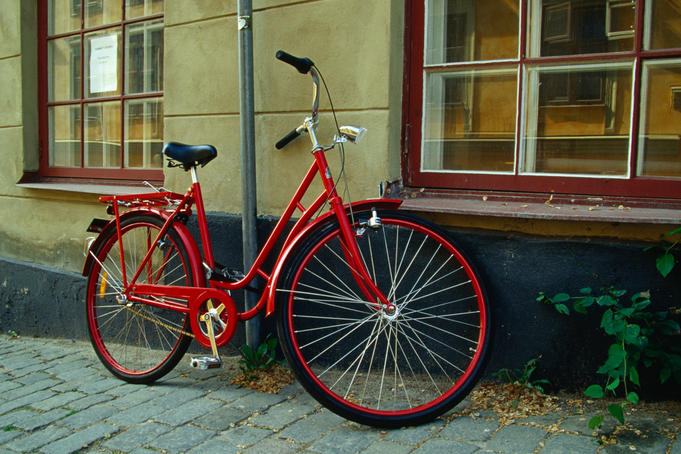 old red bicycle