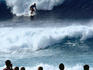 A surfing contest at the Banzai Pipeline, north shore of Oahu.