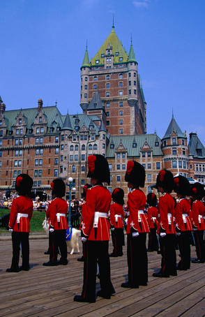 Ceremonial guard in full uniform on the Dufferin Terrace in Quebec.