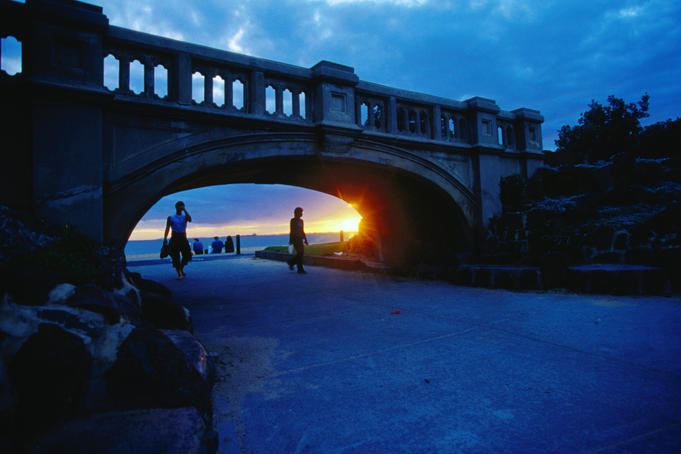 Historic bridge at St Kilda beach in Melbourne.