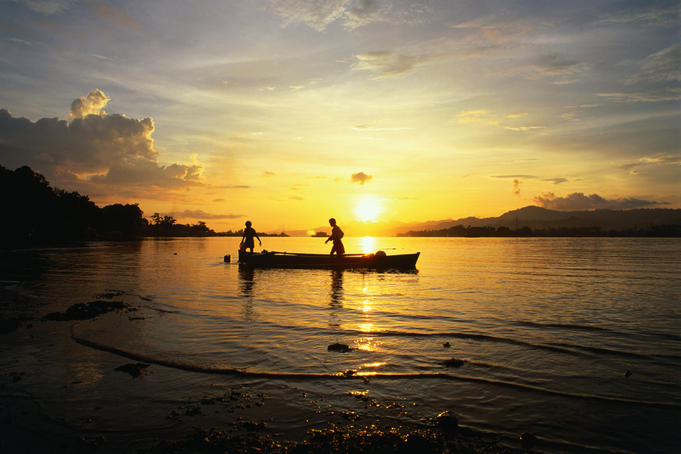 Fishing off Ambon at sunset.