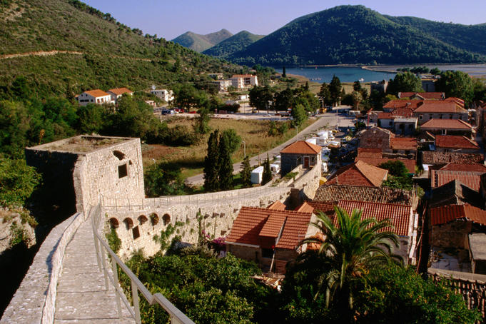14th century fortifications around town.