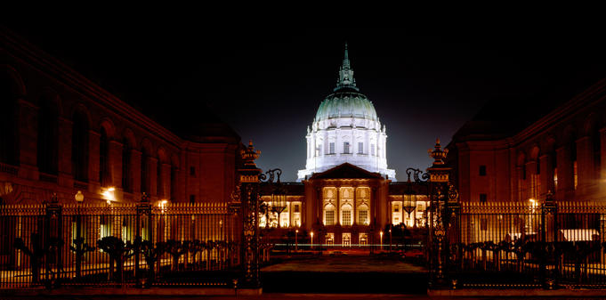 City Hall at night.