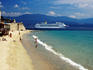 Plage St Francois with cruise ship in background.