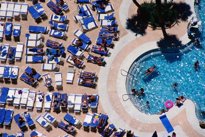 Overhead of poolside sunbathers, Treasure Island Hotel.