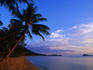 Palm trees and Double Island from Kewarra Beach in Cairns.
