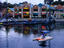 Colourful buildings on the Randburg Waterfront created around a lake