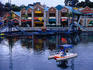 Colourful buildings on the Randburg Waterfront created around a lake