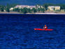 Boating on the lake in front of the Yellowstone Lake Hotel.