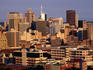 City skyline at dusk.