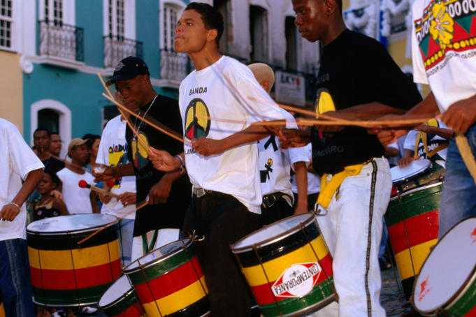 Drum group performing at Largo de Pelourinho, Salvador